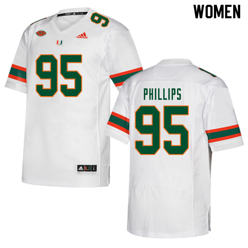 Women #95 Jaelan Phillips Miami Hurricanes College Football Jerseys Sale-White - Click Image to Close